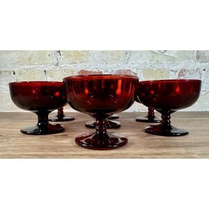 Anchor Hocking Ruby Red Monarch 7 Dessert Cups Pedestal Bowls Vintage Sherbet